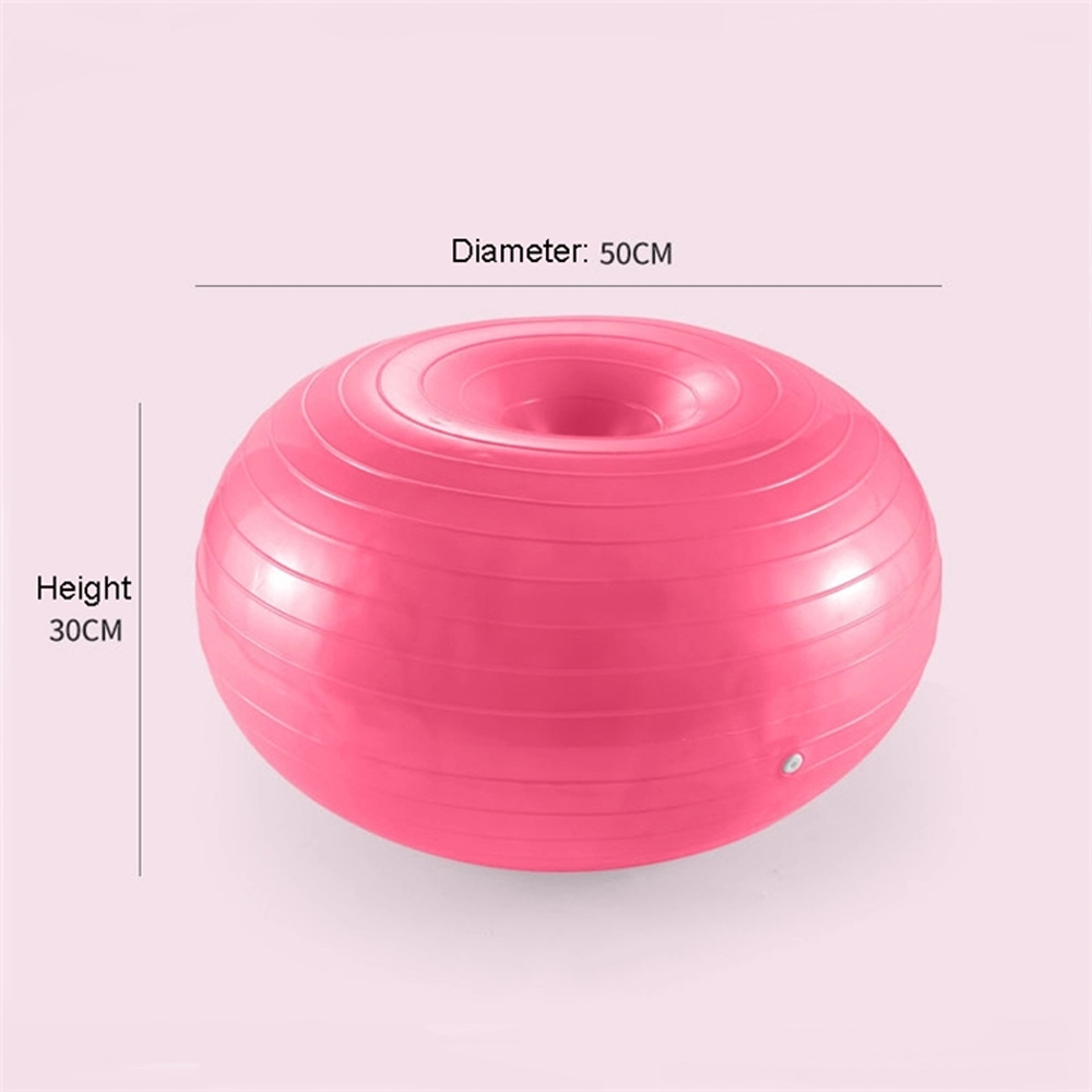 Qiilu Doughnut Yoga Ball PVC Yoga Ball Pink 50Cm PVC Pink Doughnut Shape  Thicken Anti Explosion Inflatable Seating Exercise Yoga Ball